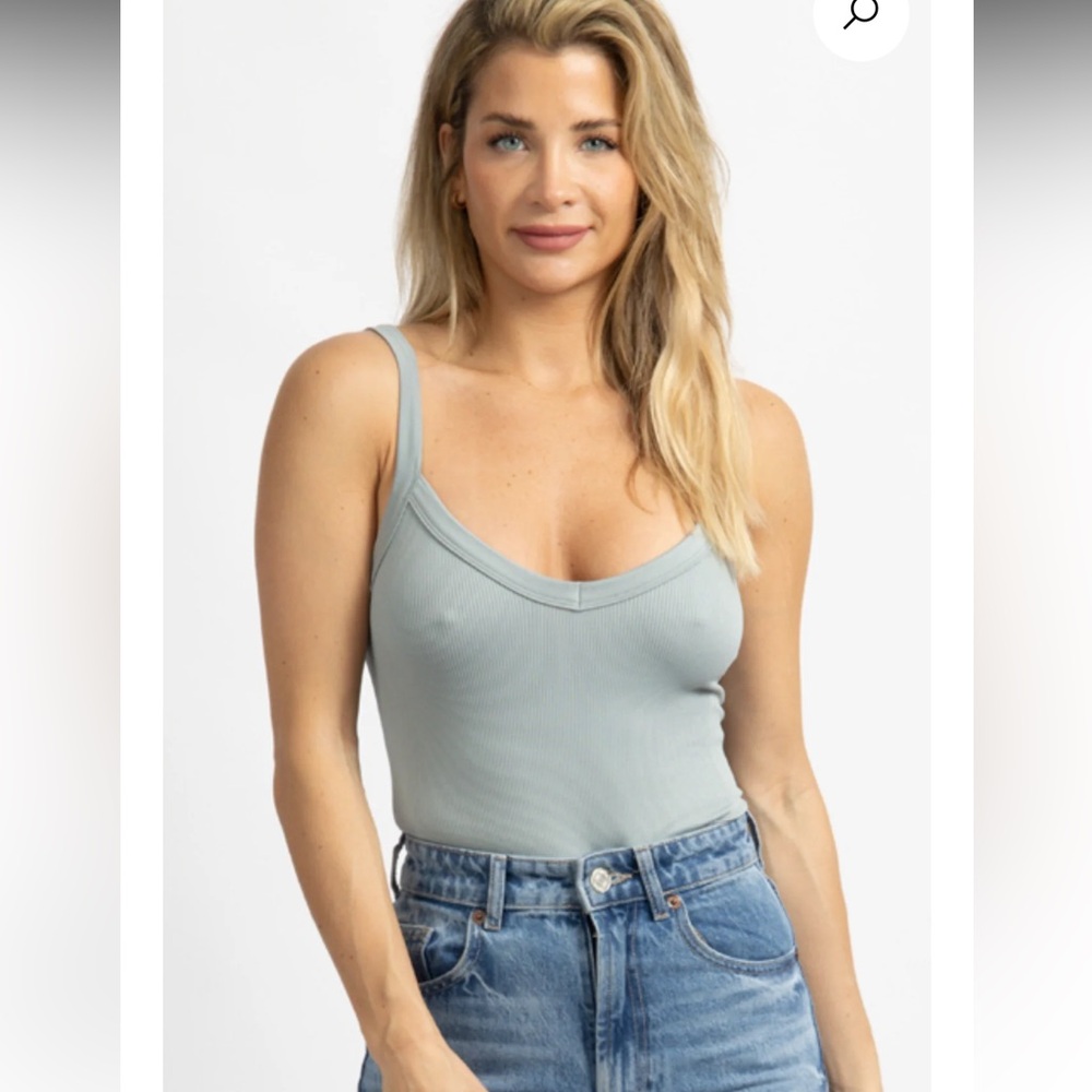 Slate Blue VNeck High Cut Ribbed Bodysuit